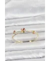 Pirinç Gold Renk Renkli Çiçek Model Kadın Bileklik