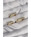 Pirinç Gold Renk Renkli Zirkon Taşlı Kare Model Küpe Seti