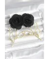 Pirinç Gold Renk Siyah Gül Model Kadın Küpe