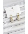 Pirinç Gold Renk Topçuk Model Mineli Halka Kadın Küpe