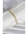 Pirinç Gold Renk Yonca Model Zirkon Taşlı Kadın Bileklik