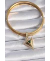 Pirinç Gold Renk Zirkon Taşlı 3D Üçgen Model Ajda Charm
