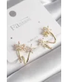 Pirinç Gold Renk Zirkon Taşlı Çiçek Model Kadın Küpe