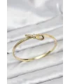 Pirinç Gold Renk Zirkon Taşlı Fiyonk Model Kadın Kelepçe Bileklik
