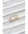 Pirinç Gold Renk Zirkon Taşlı İncili Kadın Yüzük