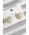 Pirinç Gold Renk Zirkon Taşlı Kalp Model Kadın Küpe