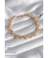 Pirinç Gold Renk Zirkon Taşlı Kalp Model VIP Seri Kadın Bileklik