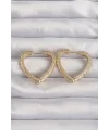 Pirinç Gold Renk Zirkon Taşlı Motifli Kalp Küpe