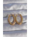 Pirinç Gold Renk Zirkon Taşlı Oval Model Küpe