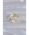 Pirinç Gold Renk Zirkon Taşlı Sedefli Kalp Model Ayarlanabilir Yüzük