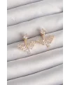 Pirinç Gold Renk Zirkon Taşlı V Model Küpe