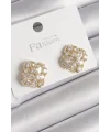 Pirinç Gold Renk Zirkon Taşlı Yonca Model Kadın Küpe