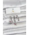 Pirinç Gümüş Renk Çiçek Model 3lü Kadın Küpe
