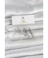 Pirinç Gümüş Renk Kelebek Model 3lü Kadın Küpe