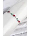 Pirinç Gümüş Renk Kırmızı Zirkon Taşlı Çiçek Model Kadın Bileklik