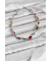 Pirinç Gümüş Renk Mix Renk Zirkon Taşlı Çiçek Model Kadın Bileklik
