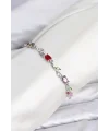 Pirinç Gümüş Renk Mix Renk Zirkon Taşlı Çiçek Model Kadın Bileklik