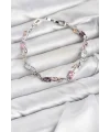 Pirinç Gümüş Renk Pembe ve Mor Zirkon Taşlı Çiçek Model Kadın Bileklik