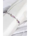 Pirinç Gümüş Renk Pembe ve Mor Zirkon Taşlı Çiçek Model Kadın Bileklik
