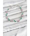 Pirinç Gümüş Renk Pembe Zirkon Taşlı Çiçek Model Kadın Bileklik