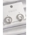 Pirinç Gümüş Renk Zirkon Taşlı Halka Model Kadın Küpe