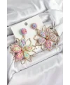 Pirinç Rainbow Çiçek Model Gold Renk Kadın Hasır Küpe