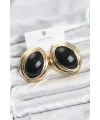 Pirinç Siyah Badem Model Vintage Gold Kadın Küpe