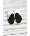 Pirinç Siyah Mineli Damla Model Vintage Plaka Kadın Küpe