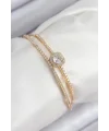 Pirinç Zirkon Taşlı Baget Model Gold Renk Kadın Bileklik