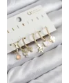Pirinç Zirkon Taşlı Hello Kity Ve Yonca Model Gold Renk 6lı Küpe Set