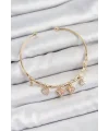Pirinç Zirkon Taşlı Pembe Kalp Model Gold Renk Charm Bileklik