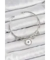 Pirinç Zirkon Taşlı Pusula Model Gümüş Renk Charm Bileklik