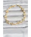Pirinç Zirkon Taşlı ve Mineli Yonca Model Gold Renk Kadın Bileklik