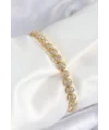 Pirinç Zirkon Taşlı Yarım Topcuk Model Gold Renk VIP Seri Kadın Bileklik