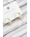 Pirinç Zirkon Taşlı Yıldız Model Gold Renk Kadın Küpe