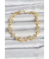 Pirinç Zirkon Taşlı Yonca Model Gold Renk Kadın Bileklik