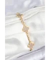 Pirinç Zirkon Taşlı Yonca Model Gold Renk Kadın Bileklik