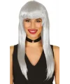 Platin Gri Gümüş Renk Uzun Parti Peruğu Uzun Takma Peruk