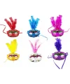 Renkli Tüylü Venedik Parti Maskesi Karışık Renk 12 Adet