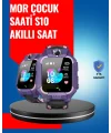 S10 Mor Akıllı Çocuk Saati Geçmiş Konum ve Acil Durum Uyarılı