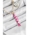 Seramik Motifli Pembe Balık Figürlü Model Krem İp Kadın Kolye