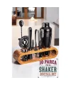 Shaker Kokteyl Set - 10 Parça 750 ML Shaker Coctail Set  Bambu Standlı
