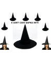 Siyah Cadı Şapkası Keçe Yetişkin Boy 6 Adet