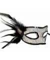 Siyah Renk Yandan Tüylü Pul Payet İşlemeli Parti Maskesi 23x12 Cm