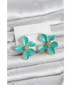 Turkuaz Mineli Çiçek Model Pirinç Kadın Küpe