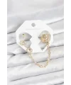 Uzay Model Pirinç Gold Renk Zincir Bağlantılı Ear Cuff Küpe Seti