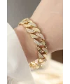 Vip Seri Pirinç Zirkon Taşlı Gold Renk Gurmet Bileklik