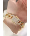 Vip Seri Pirinç Zirkon Taşlı Gold Renk Gurmet Bileklik