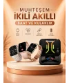 Wireless Şarjlı Akıllı Saat ve Dijital Göstergeli Kablosuz Bluetooth Kulaklık Nabız Ölçer