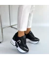 Wody Siyah Cilt Simli Bağcıklı Spor Ayakkabı